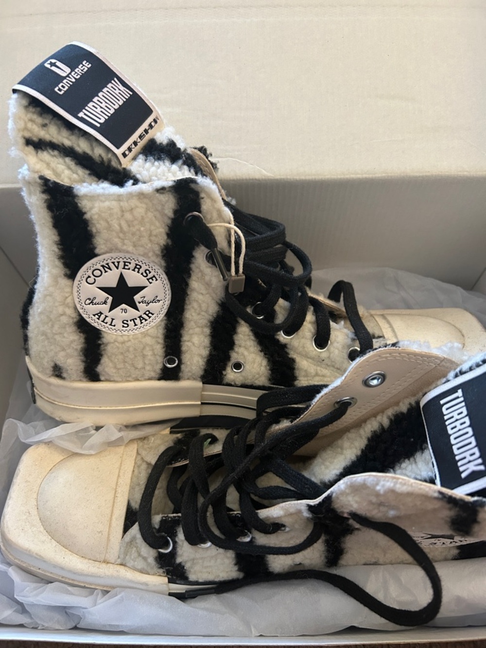 Converse Drkshdw by Rick Owen’s Women’s Black & White Sherpa Zebra Sneakers
